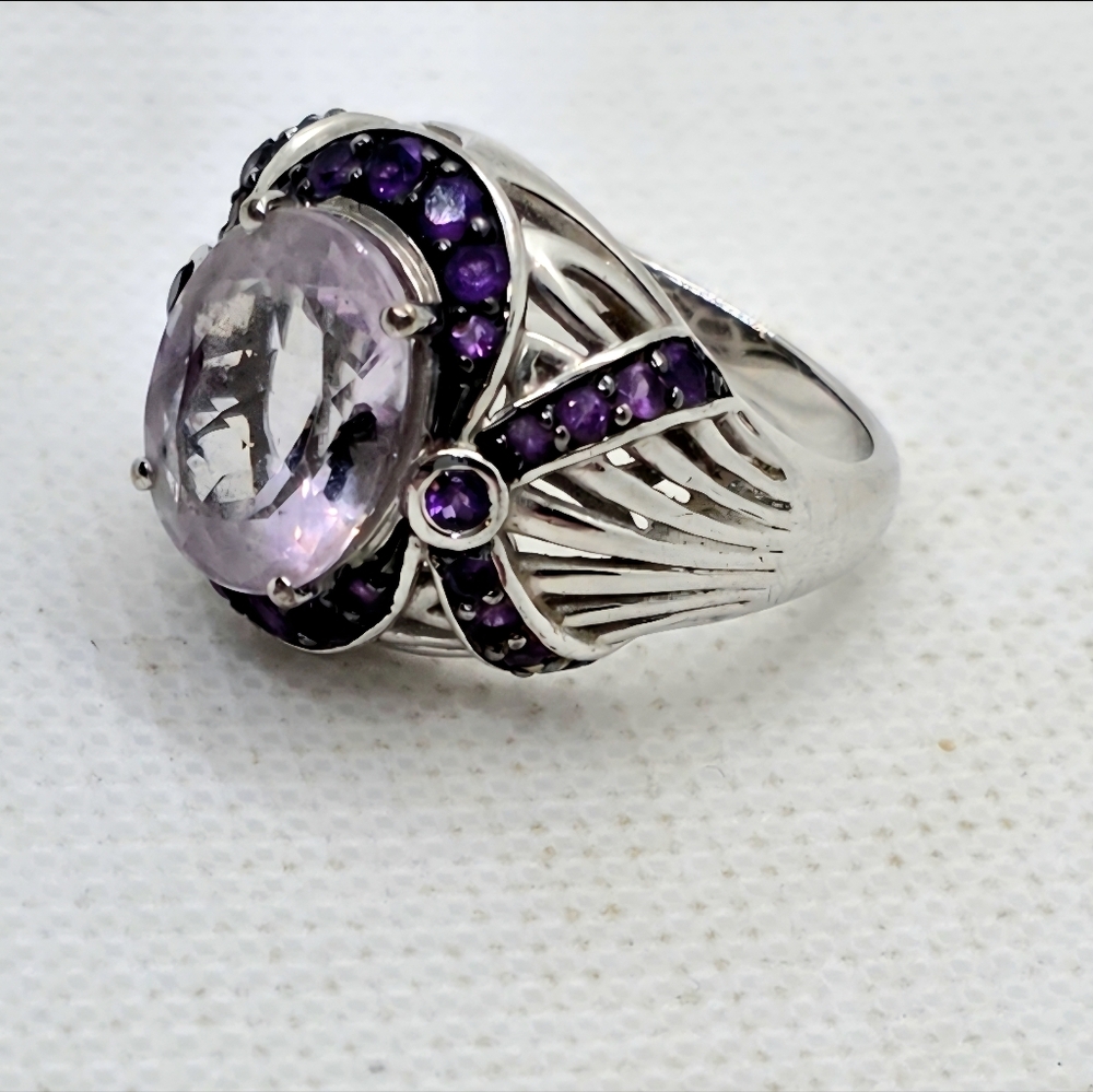 Victoria Wieck  Rose De France Amethyst & African Amethyst Art Deco Ring - Picture 6 of 12